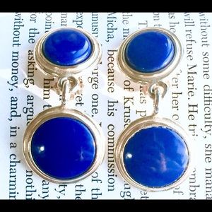 Vintage navy blue gold dangle earrings clip on